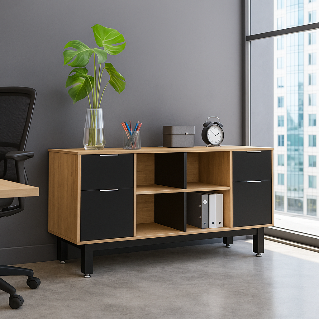 Credenza Alta con Doble Papelera y Archivo 150 x 75 cm - Ergonomik credenza OFIK