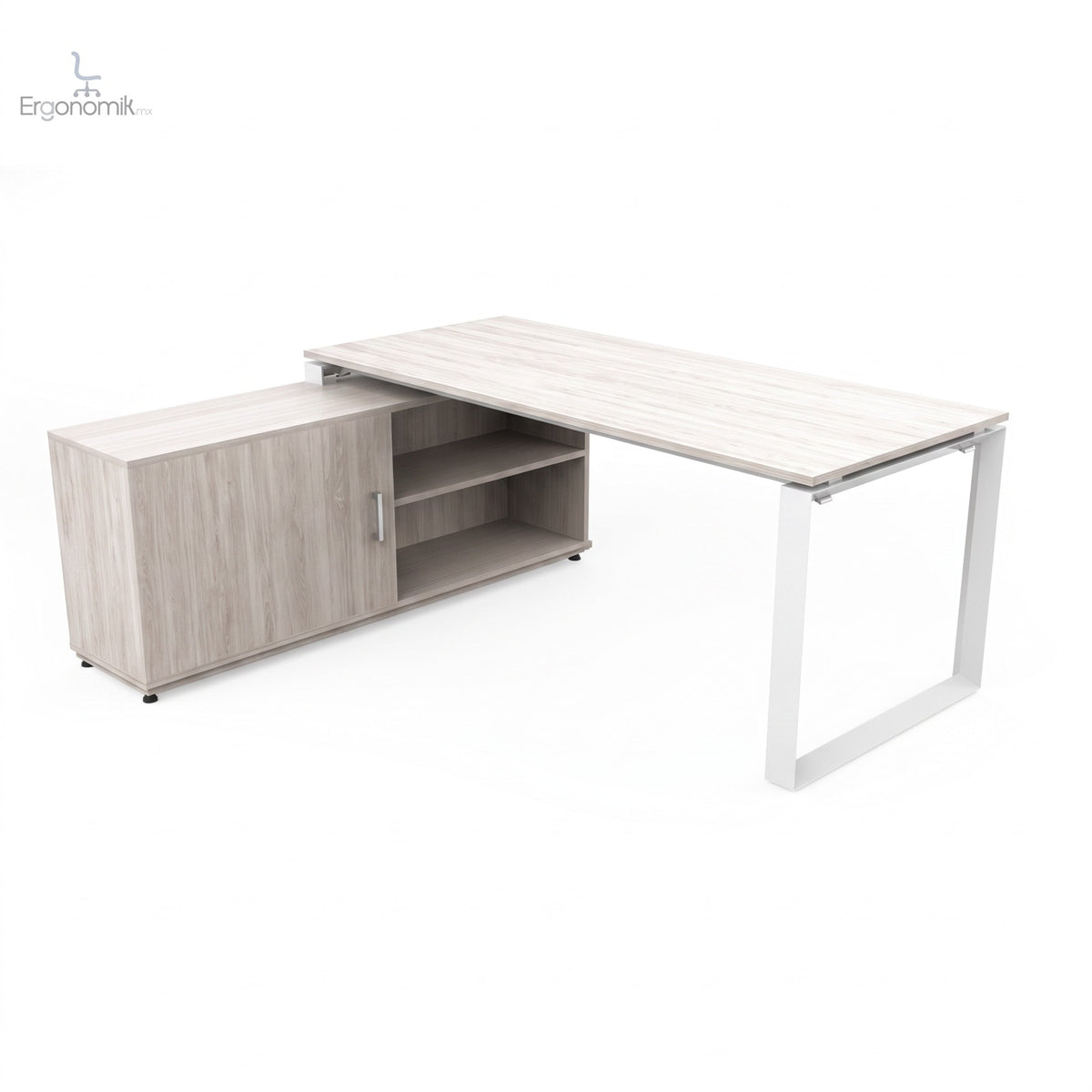 Escritorio Tri Sobre Credenza 180 X 80 CCI completo (escritorio sobre credenza) - estructura Blanco, color EncinoPolar