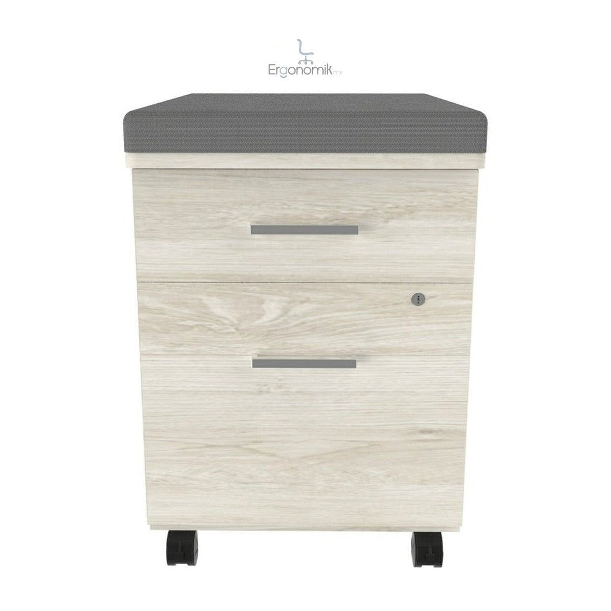Archivero movil 643 Color Blanco con cerradura y asiento tapizado - Ergonomik Archivero OFIK