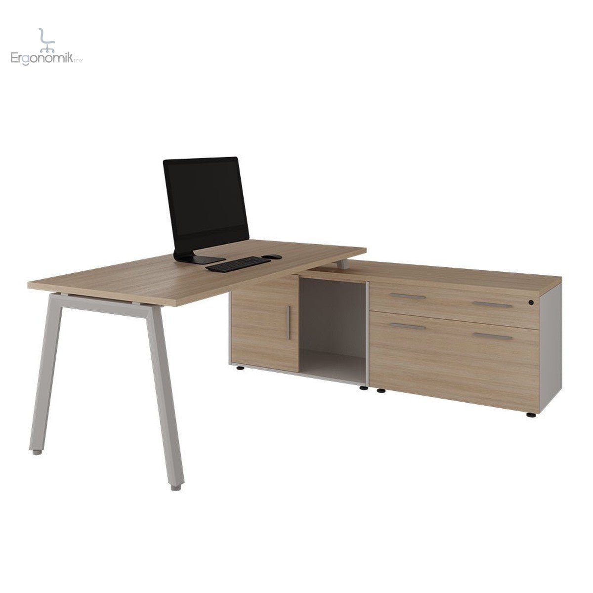 Conjunto Operativo Alpha con credenza lateral - Ergonomik escritorio Office Class