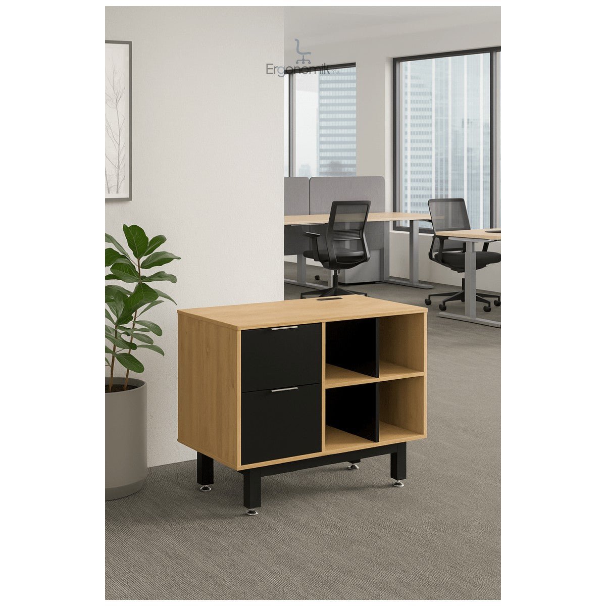 Credenza Alta con Papelera y Archivo 90 x 75 cm (Izquierdo)