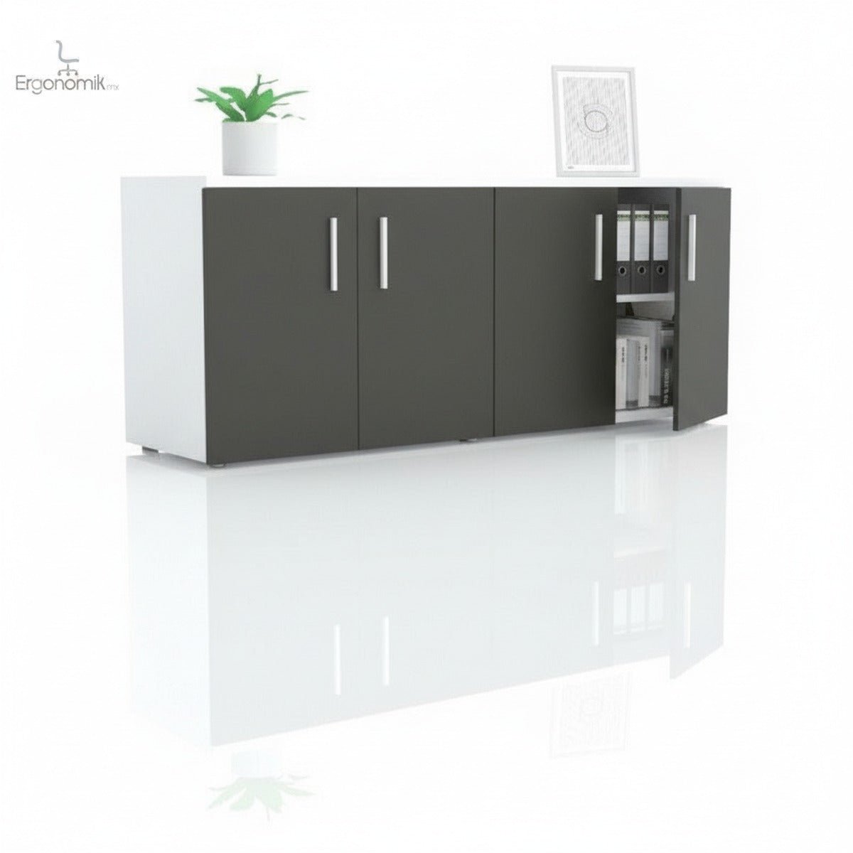 Credenza de 1.80 m con 4 puertas abatibles - Ergonomik Credenza Ergonomik