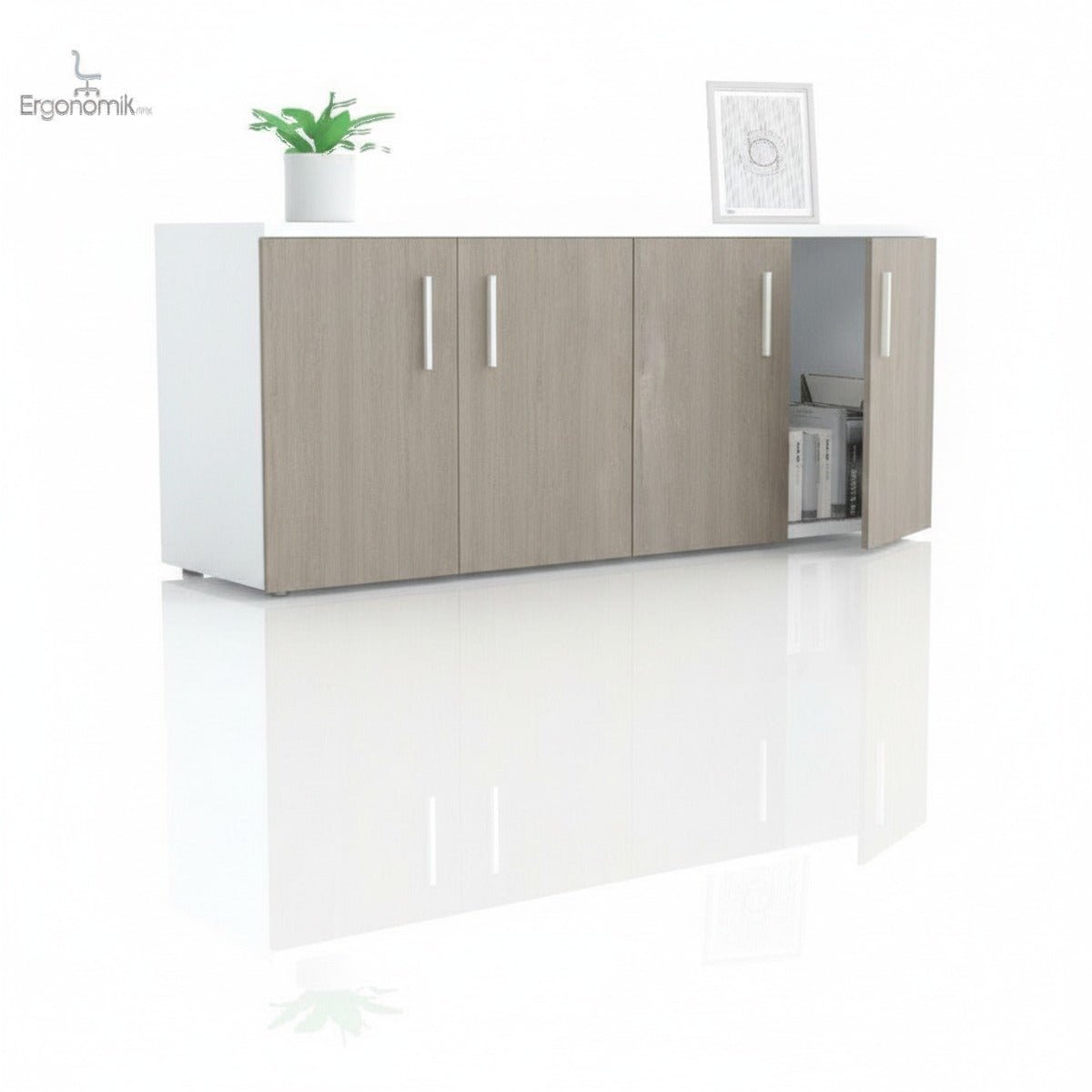 Credenza de 1.80 m con 4 puertas abatibles - Ergonomik Credenza Ergonomik