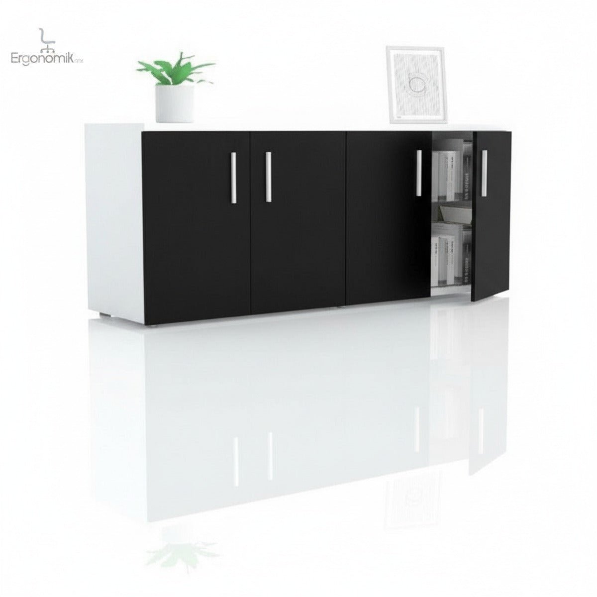 Credenza de 1.80 m con 4 puertas abatibles - Ergonomik Credenza Ergonomik