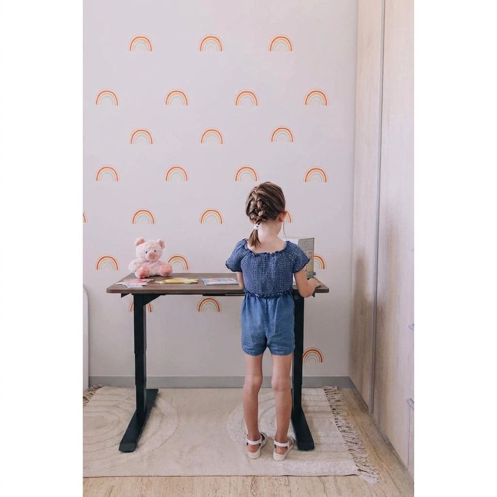 Escritorio de Altura Ajustable Eléctrico | Infantil - Madera Oscura / Negro