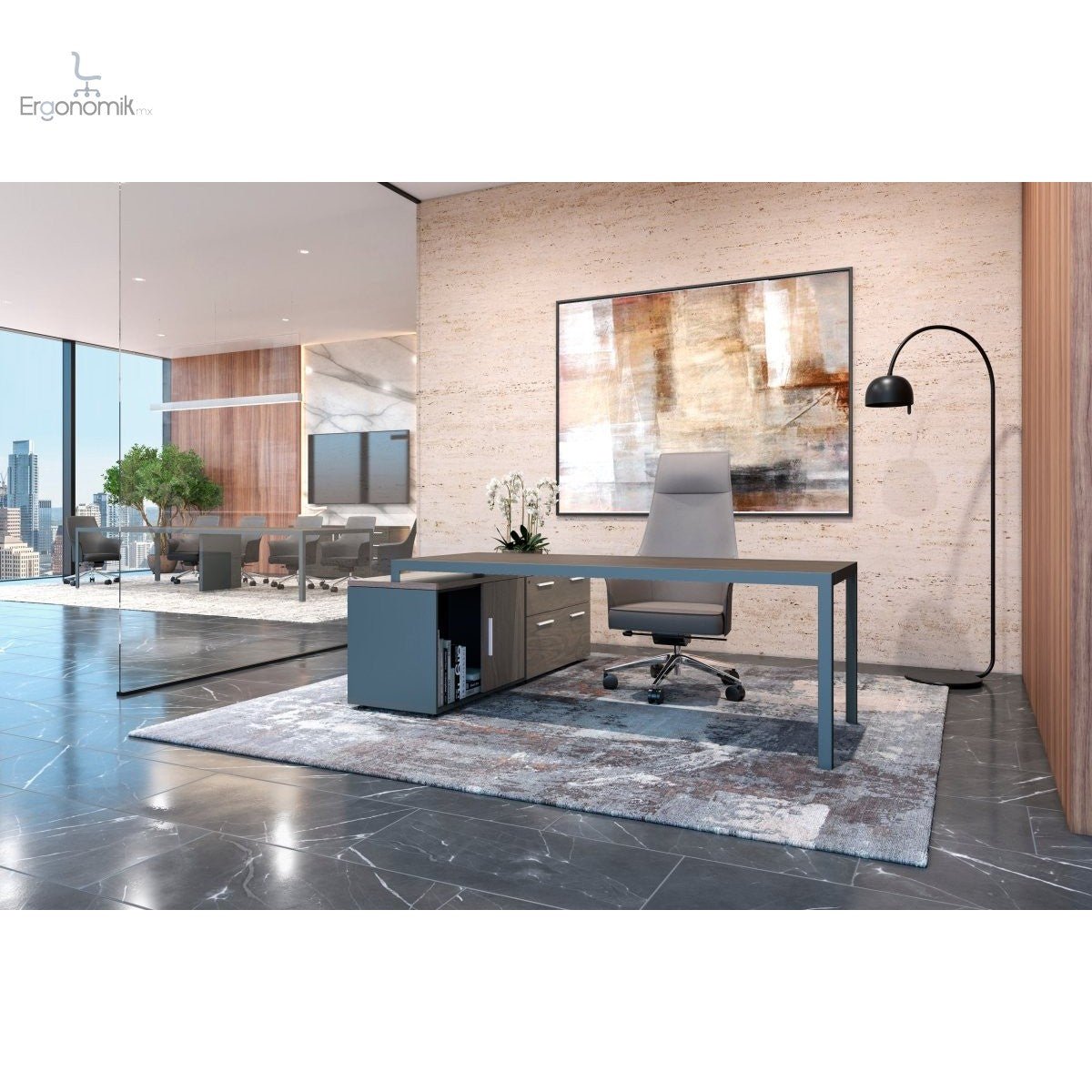 Escritorio Studio Ejecutivo con credenza lateral 1.80 x 0.80 melamina - Ergonomik Escritorio Office Class