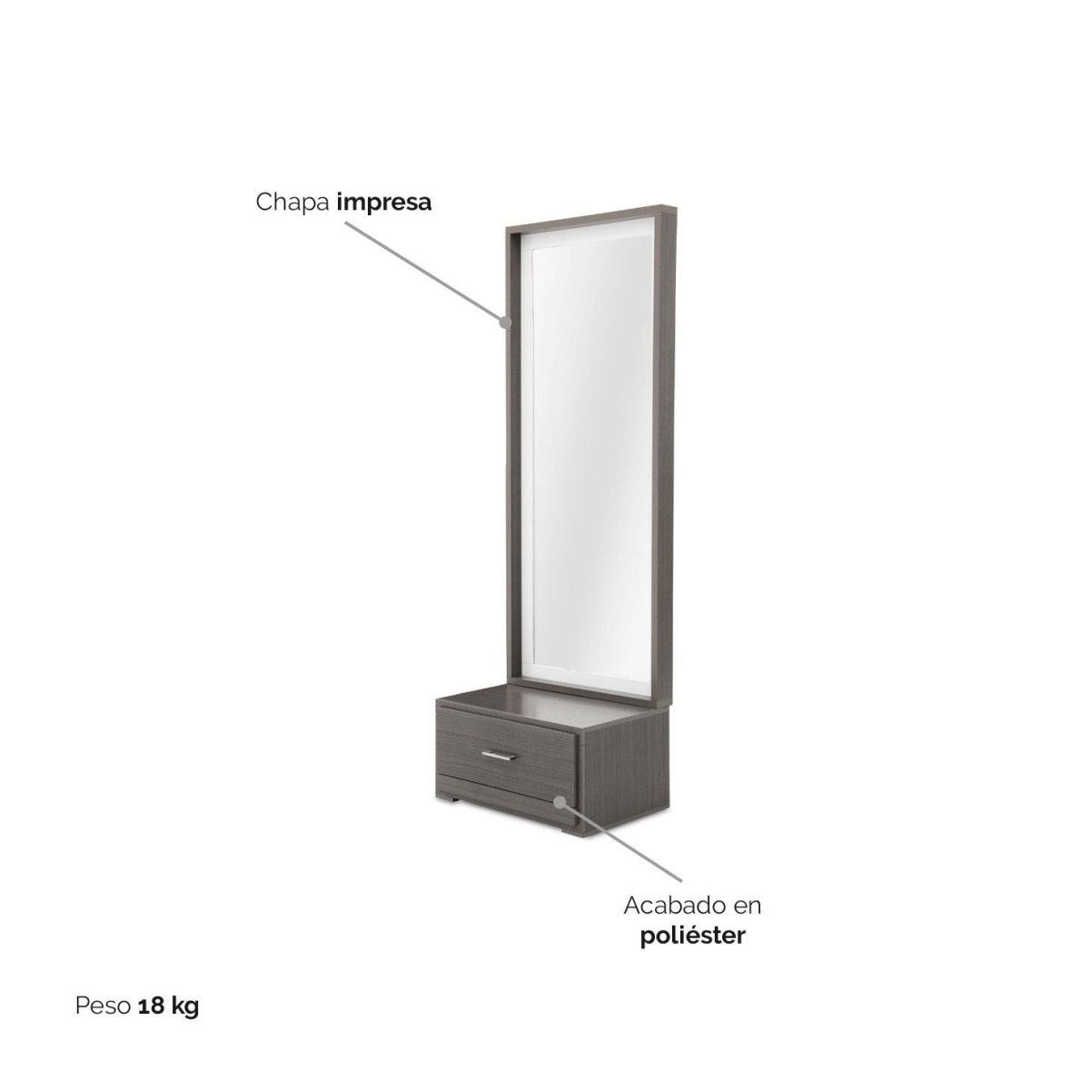 Espejo de Piso con Cajón Yal - Ergonomik Espejo Tamarindo