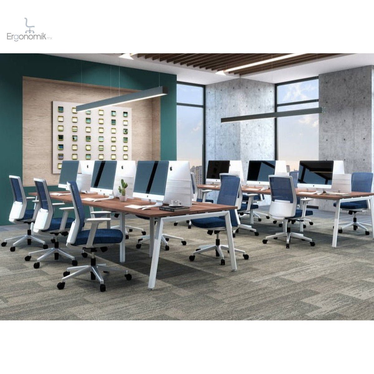 Estación Alpha 1.2M 2 Usuarios Mampara Acústica - Ergonomik escritorio Office Class