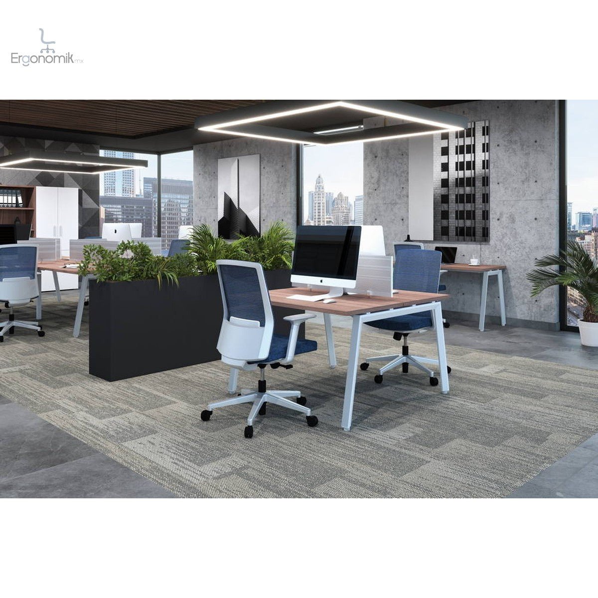 Estación Alpha 1.8M 2 Usuarios Mampara Acústica - Ergonomik escritorio Office Class