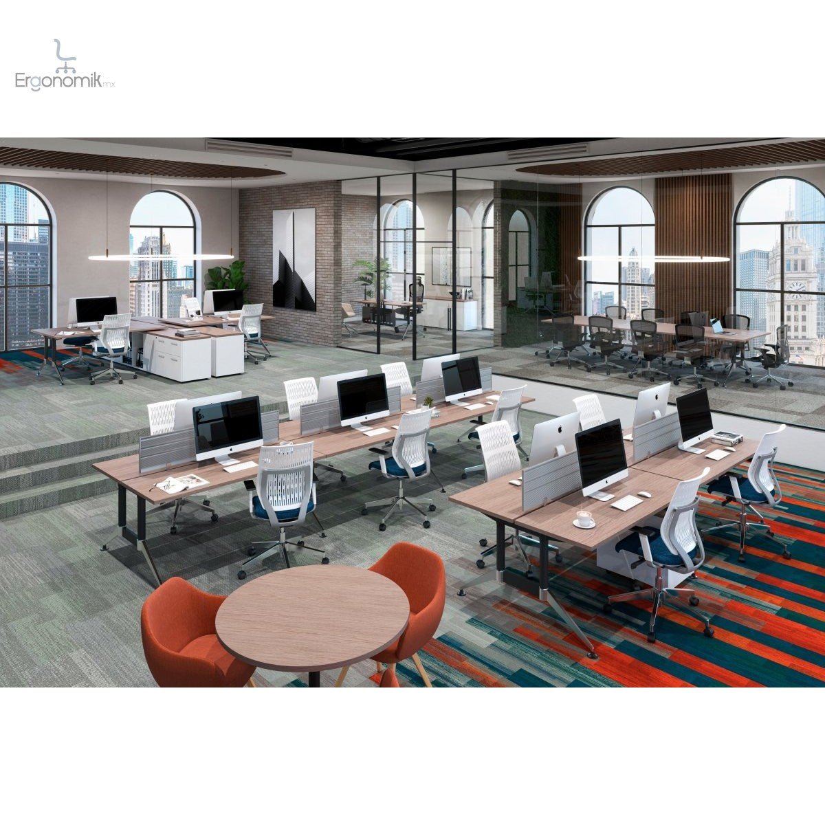 Estación Tech B Chrome 4 Usuarios 1.80x.60 Mampara Acústica - Ergonomik escritorio Office Class