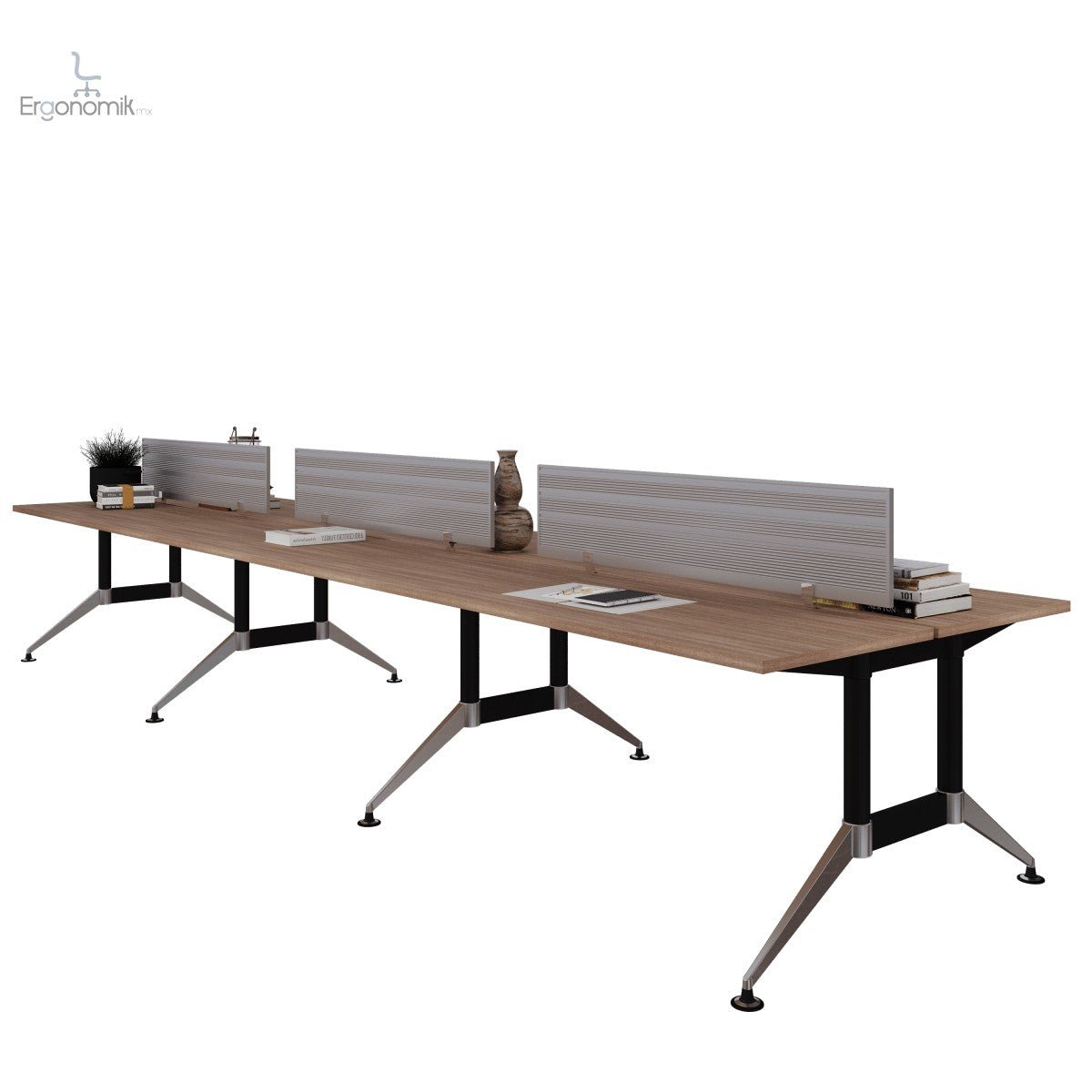 Estación Tech B Chrome 4 Usuarios 1.80x.60 Mampara Aluminio - Ergonomik escritorio Office Class