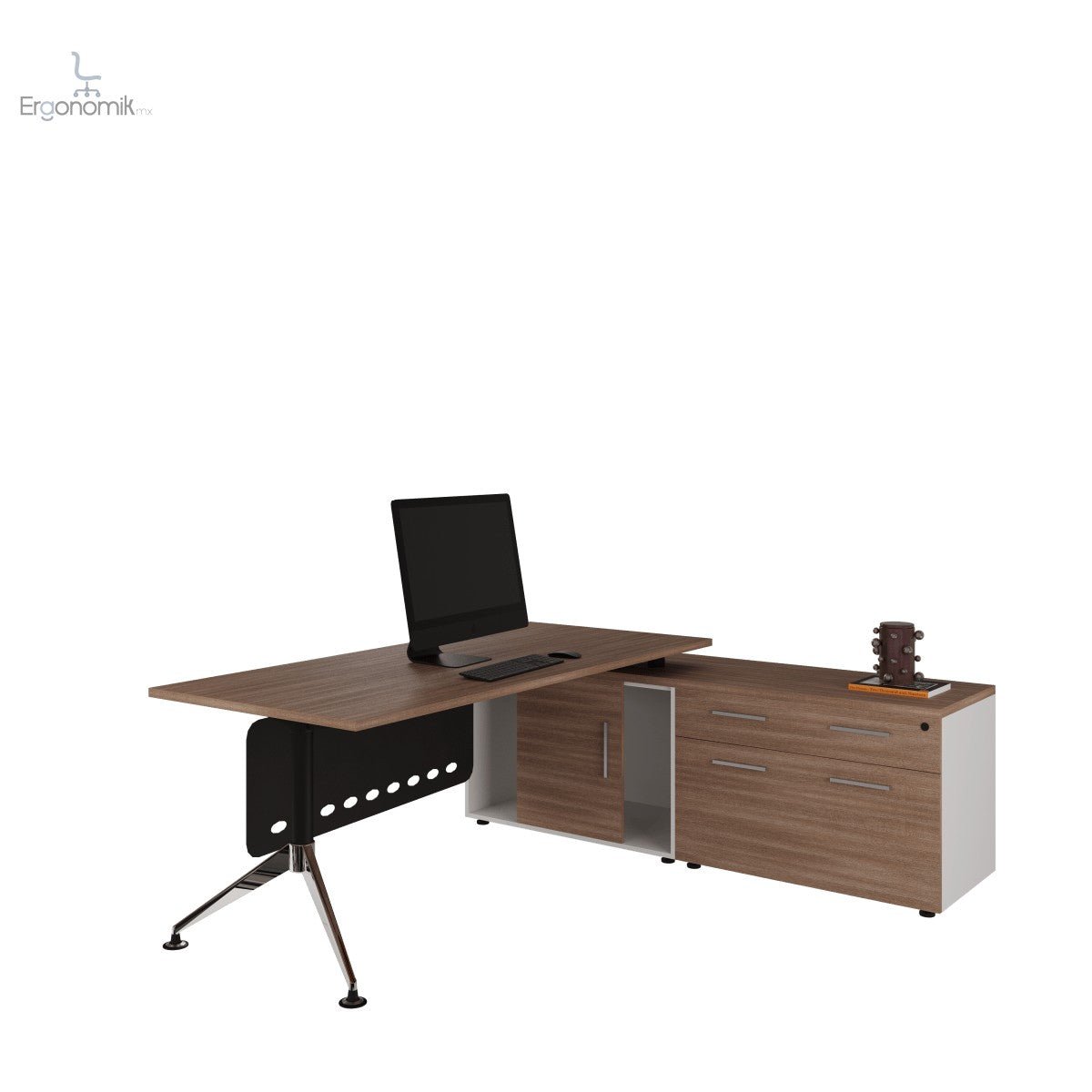 Mesa Ejecutiva Tech B Chrome con Credenza Lateral - Ergonomik escritorio Office Class