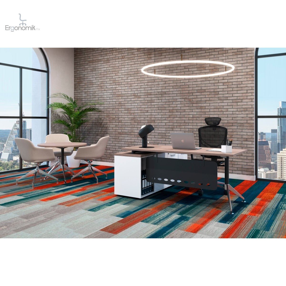 Mesa Ejecutiva Tech B Chrome con Credenza Lateral - Ergonomik escritorio Office Class