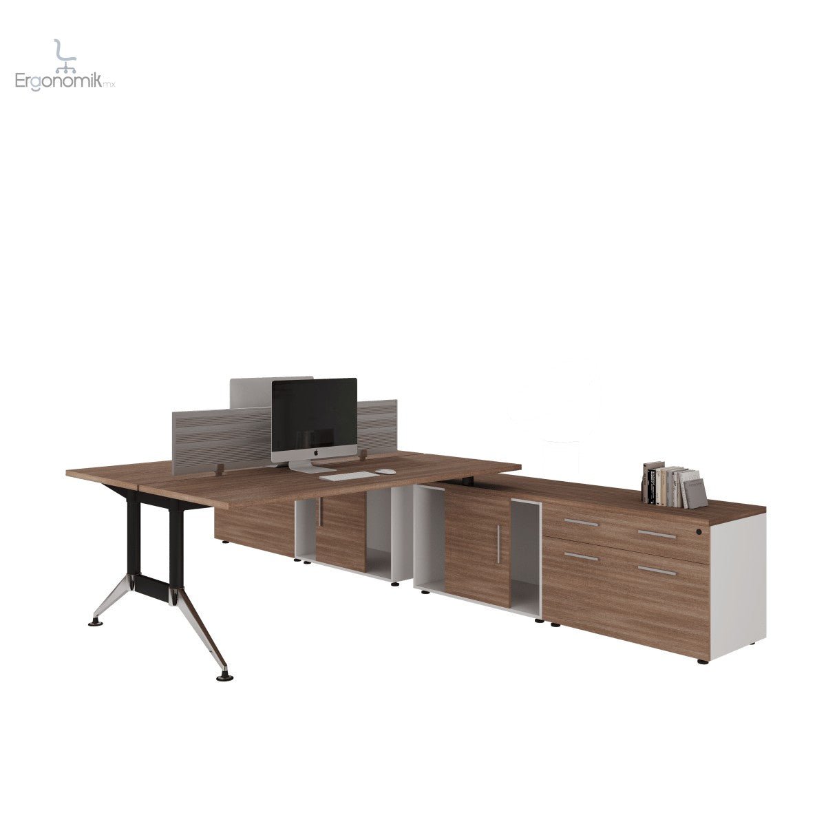 Mesa Ejecutiva Tech B Chrome con Doble Credenza Lateral - Ergonomik escritorio Office Class