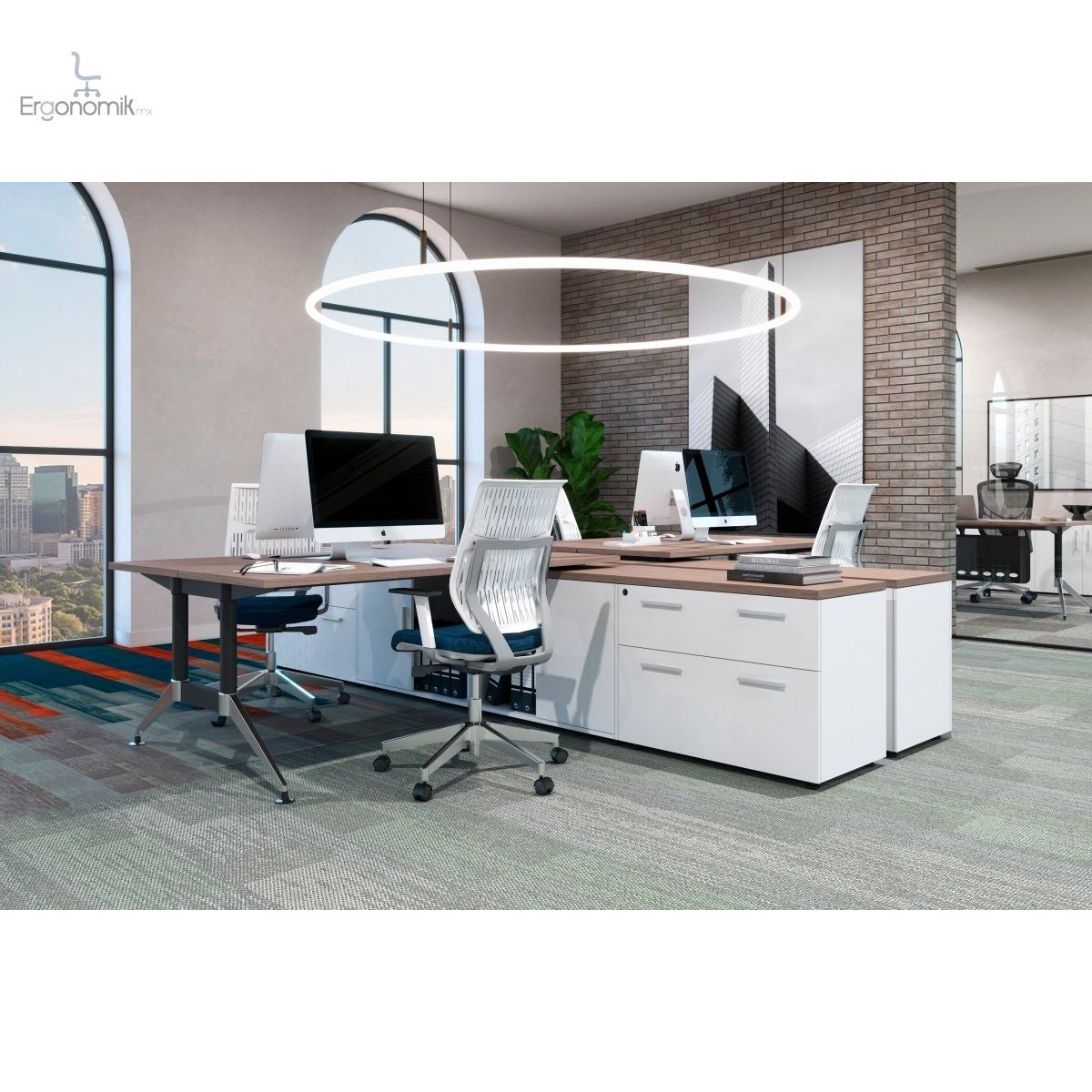 Mesa Ejecutiva Tech B Chrome con Doble Credenza Lateral - Ergonomik escritorio Office Class