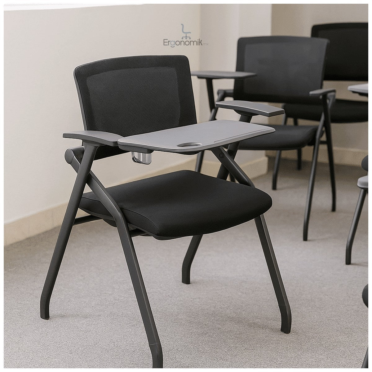Mesabanco N1 con regatón en mesh y tela negra - Ergonomik mesabanco OFIK