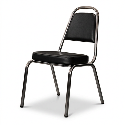 Silla Banquetera Apilable 2000 en Vinipiel Negro y Estructura Metálica