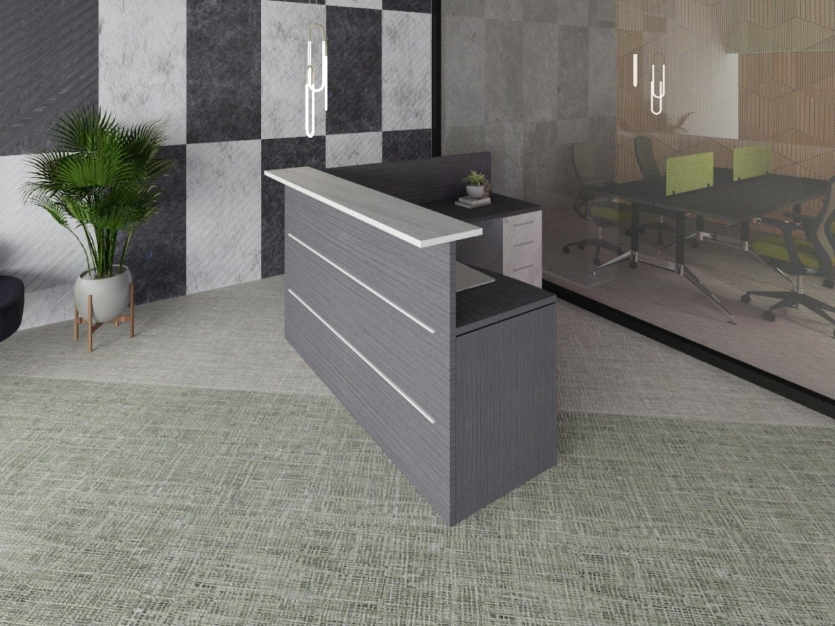 Recepcion Foggia I 1.80 x 1.80 x 0.60 x 1.10 melamina vistas de aluminio - Ergonomik recepcion Office Class