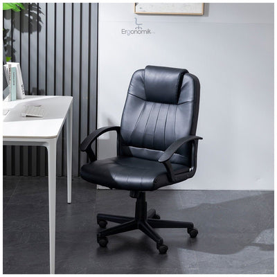 Silla Ejecutiva Alfa Vinipiel Negro y Respaldo Medio - Ergonomik silla ejecutiva OFIK