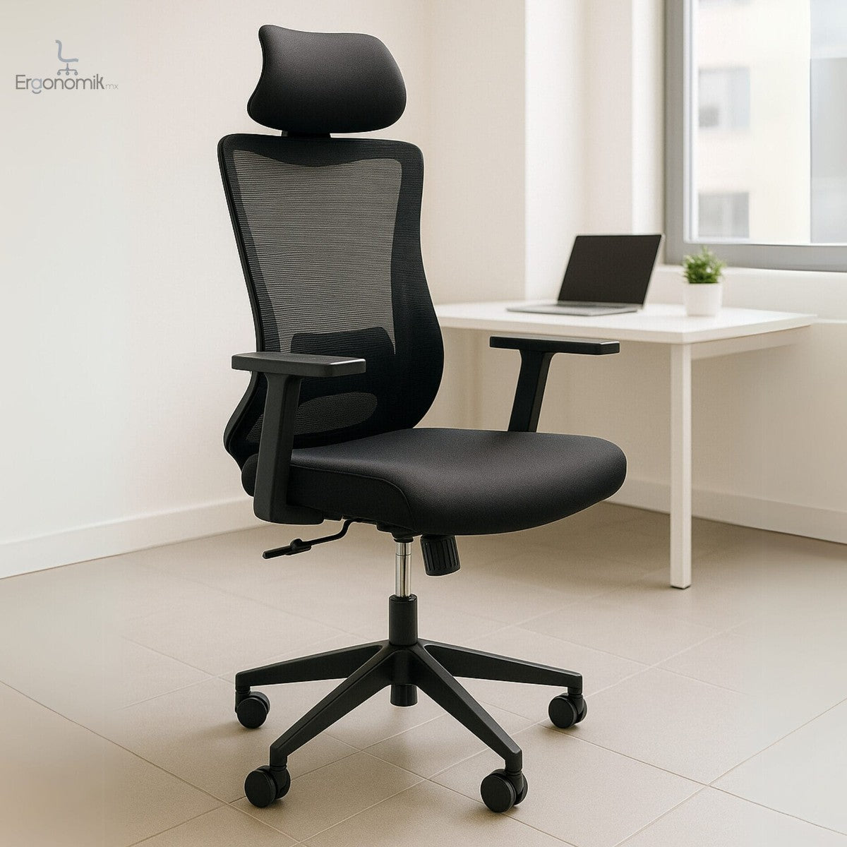 Silla Ejecutiva E106 Mesh y Tela Color Negro | Muebles ergonómicos en México | Ergonomik