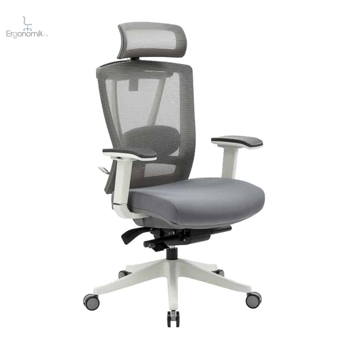 Silla ejecutiva H1 con Reposacabezas Gris Estructura blanca - Ergonomik silla OFIK
