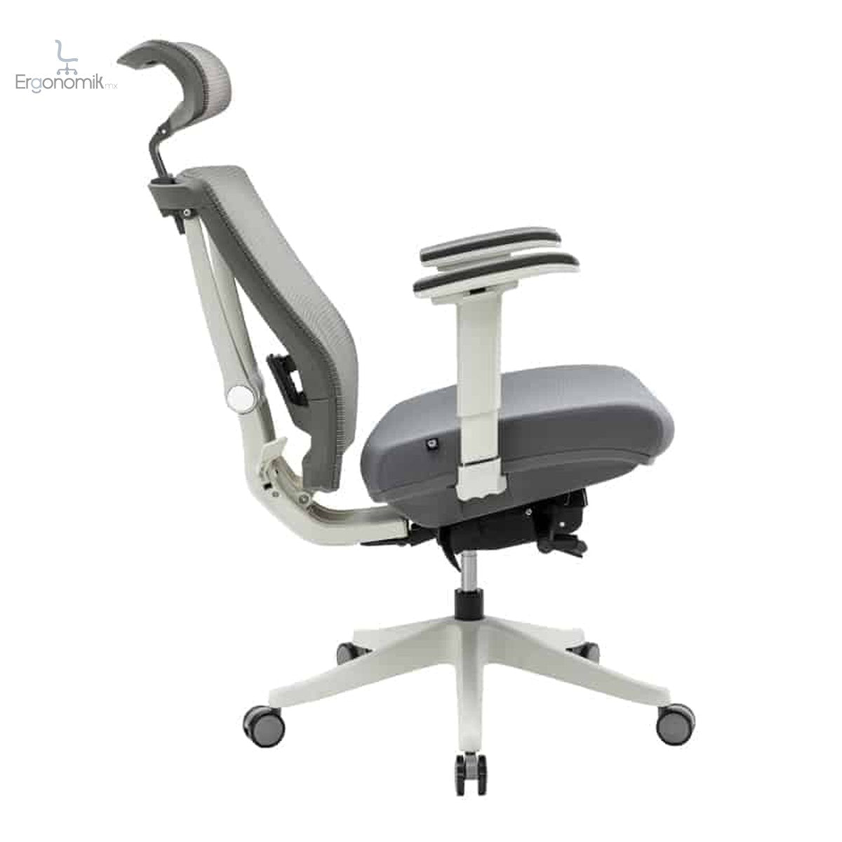 Silla ejecutiva H1 con Reposacabezas Gris Estructura blanca - Ergonomik silla OFIK