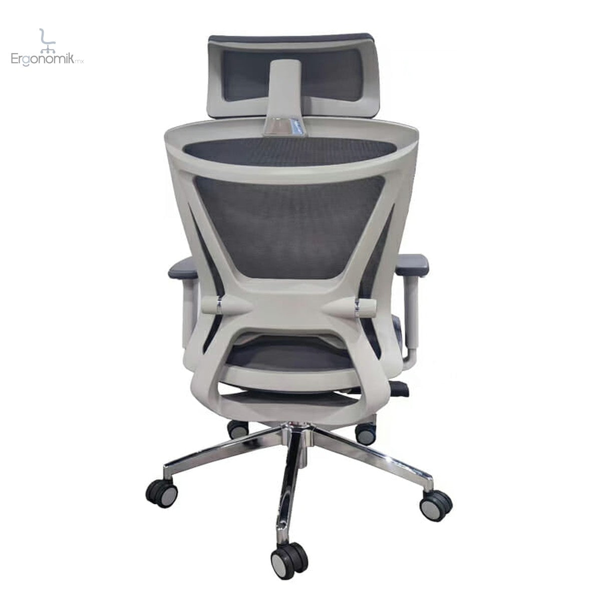 Silla Ejecutiva H8 Mesh Y Tela Gris Base Cromada | Muebles ergonómicos en México | Ergonomik