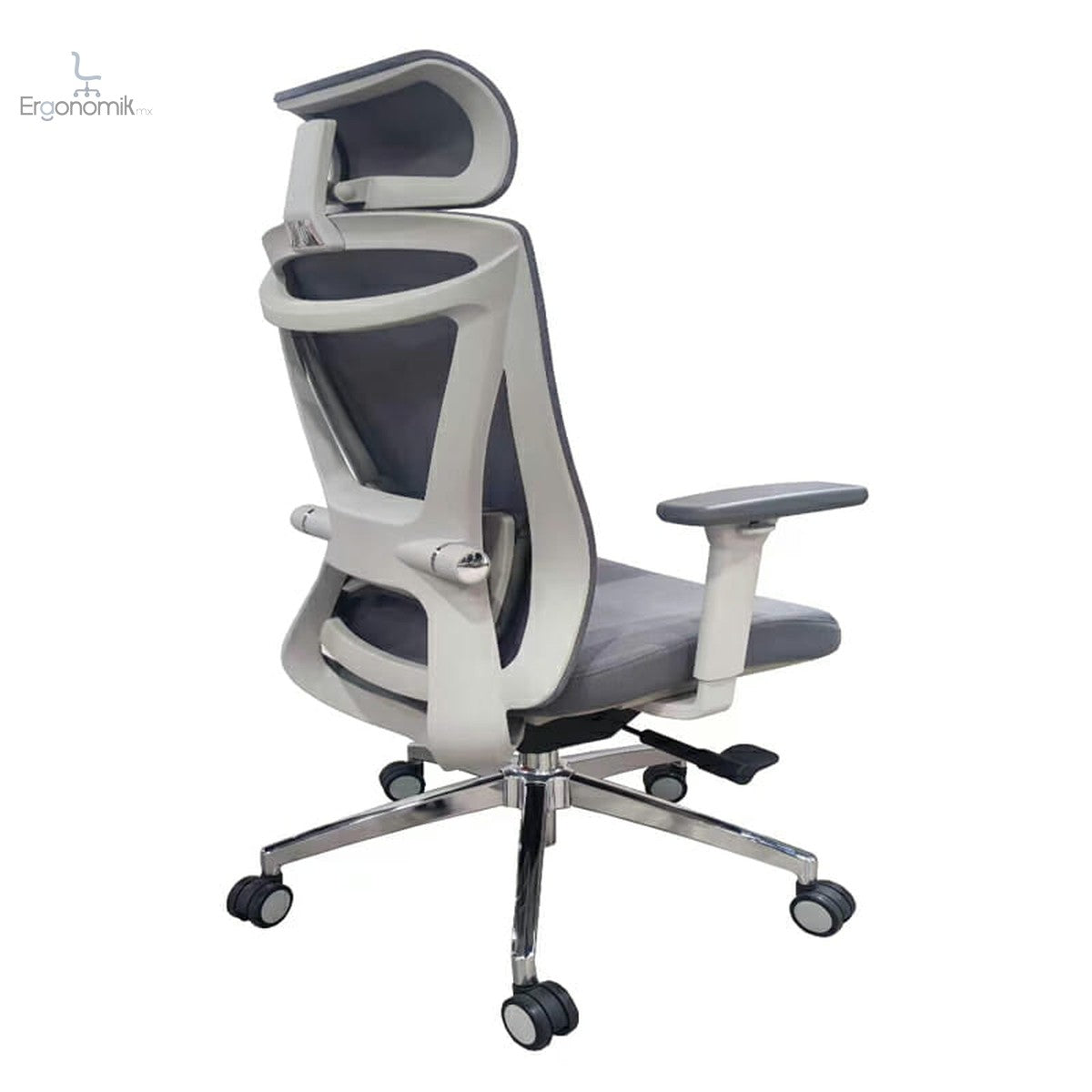 Silla Ejecutiva H8 Mesh Y Tela Gris Base Cromada | Muebles ergonómicos en México | Ergonomik