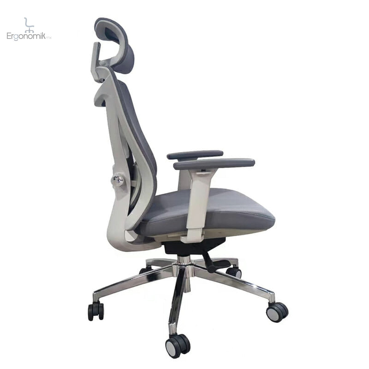 Silla Ejecutiva H8 Mesh Y Tela Gris Base Cromada | Muebles ergonómicos en México | Ergonomik