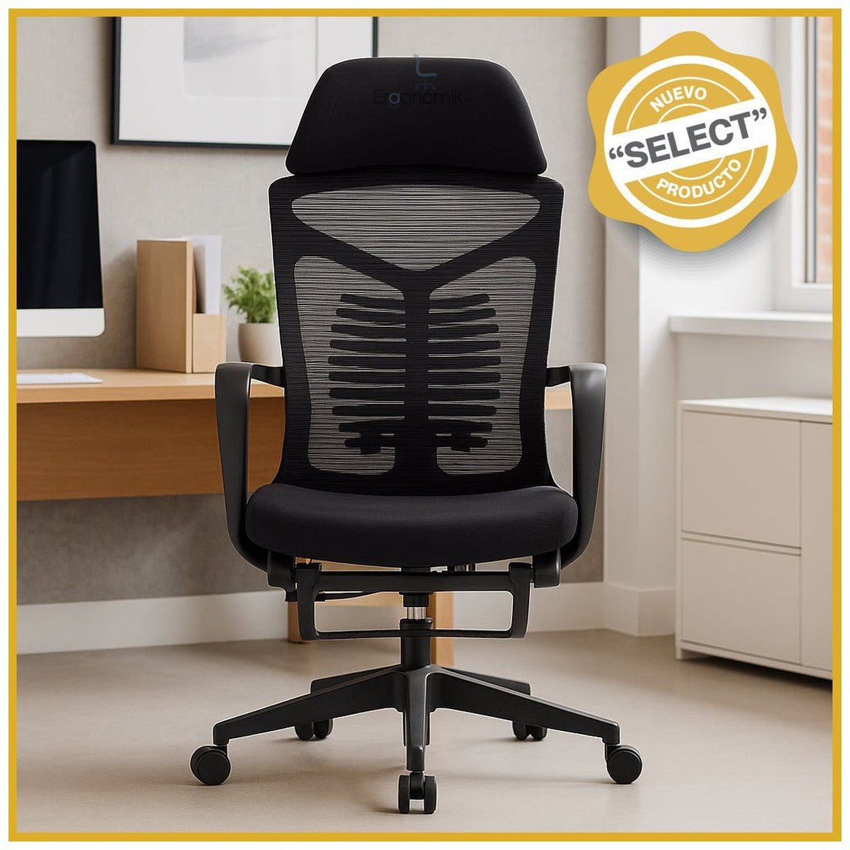 Silla Ejecutiva TA61 Mesh con Tela Negra y Descansapiés - Ergonomik silla ejecutiva OFIK