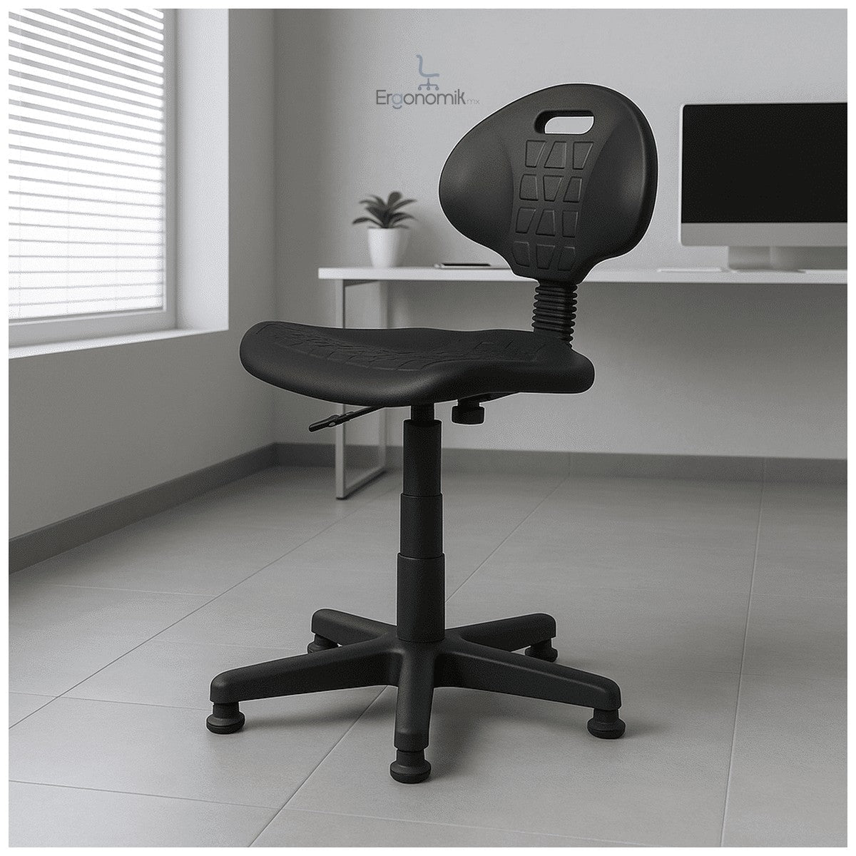 Silla Industrial Poliuretano Negro y Regatón - Ergonomik silla OFIK