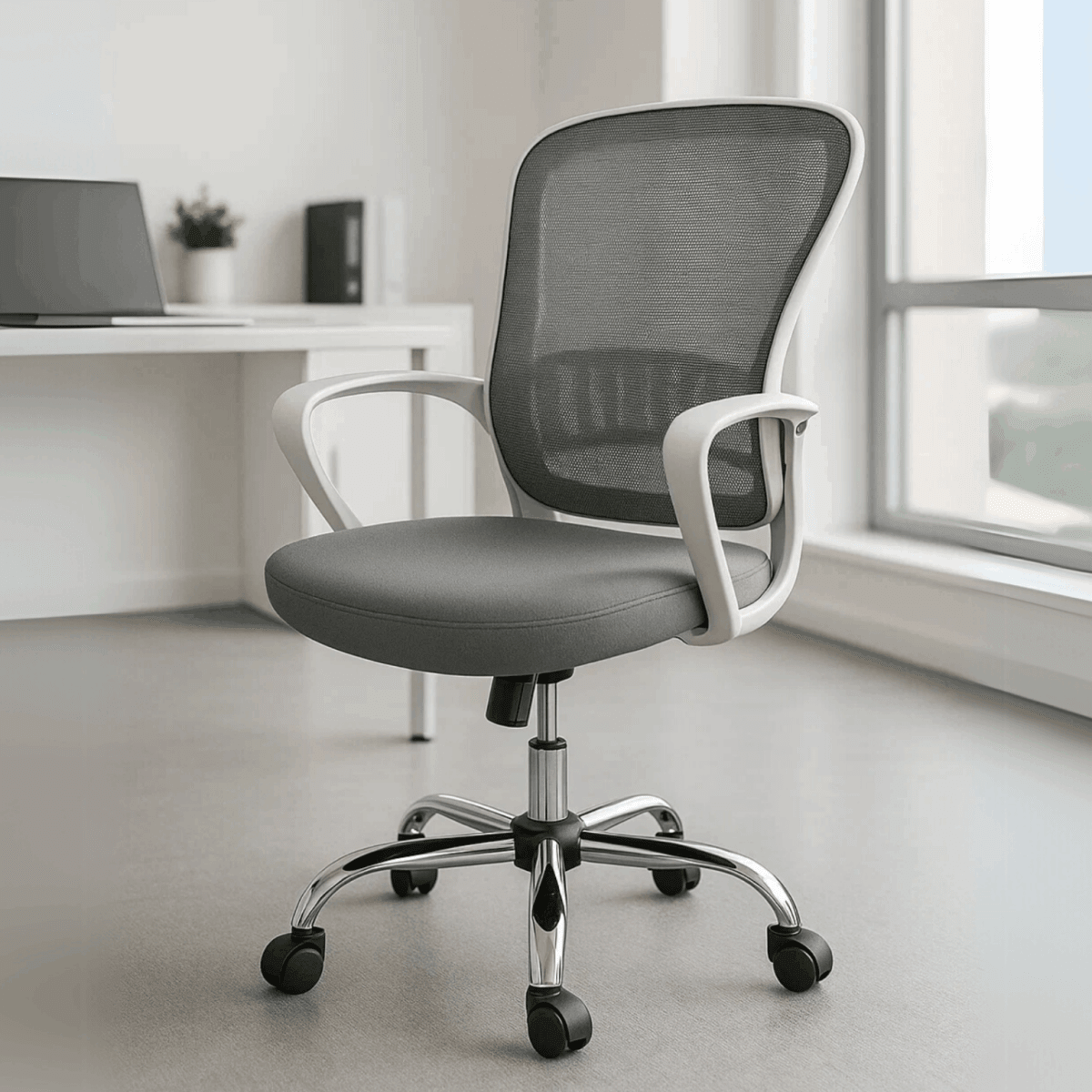 Silla Operativa E105 Mesh Y Tela Color Gris Base Cromada - Ergonomik silla ergonomica OFIK