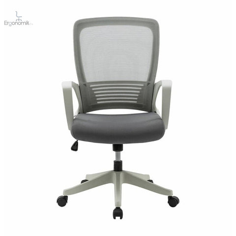 Silla operativa H3 mesh y tela gris con estructura blanca