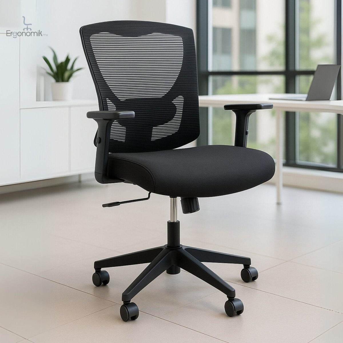 Silla Semi - Ejecutiva Modelo H5 Mesh Y Tela Negra - Ergonomik Ofik