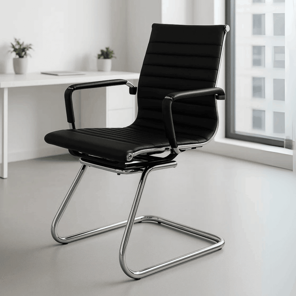 Silla Visita Trineo Vista Vinipiel Negra 1V - Ergonomik silla Ofik