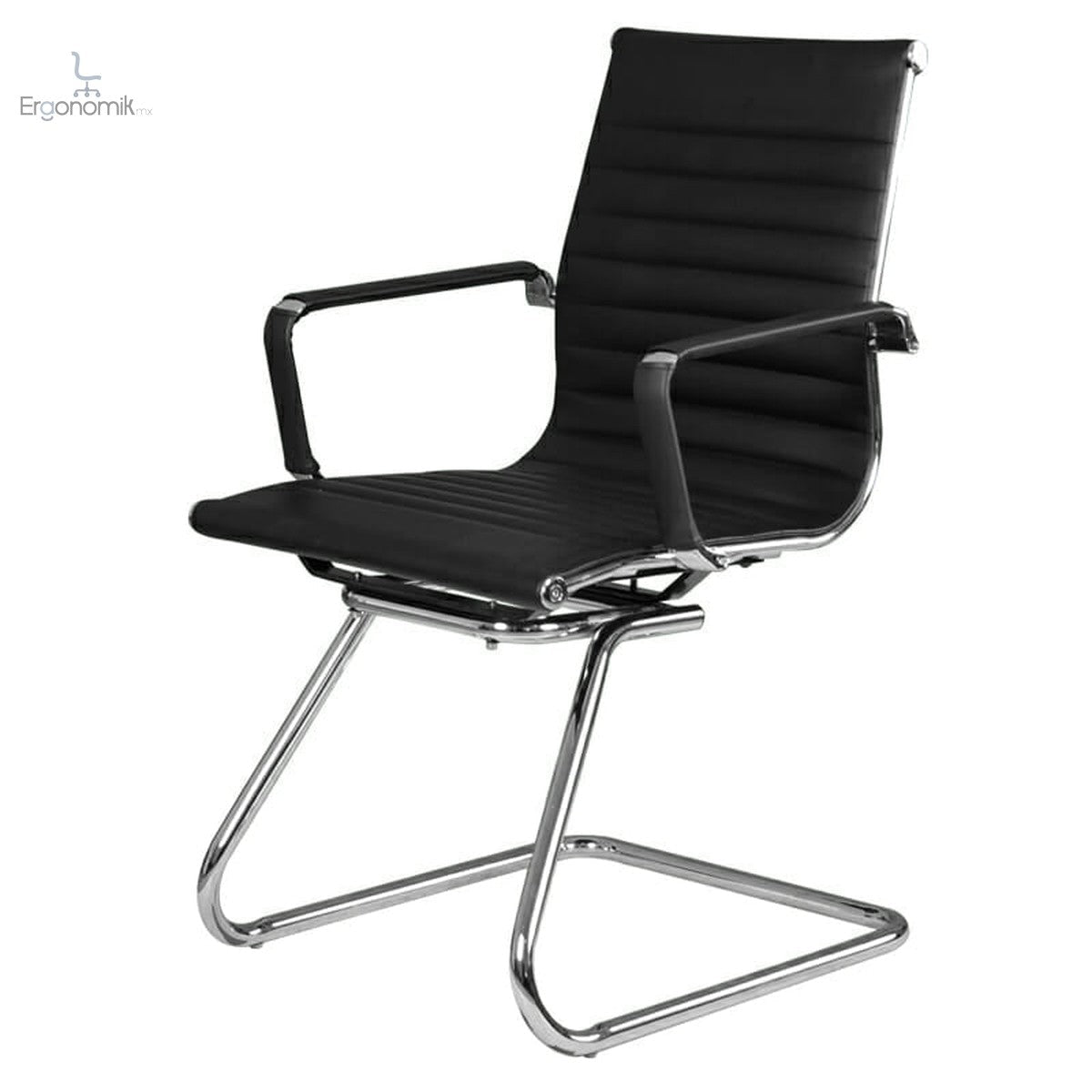 Silla Visita Trineo Vista Vinipiel Negra 1V - Ergonomik silla Ofik