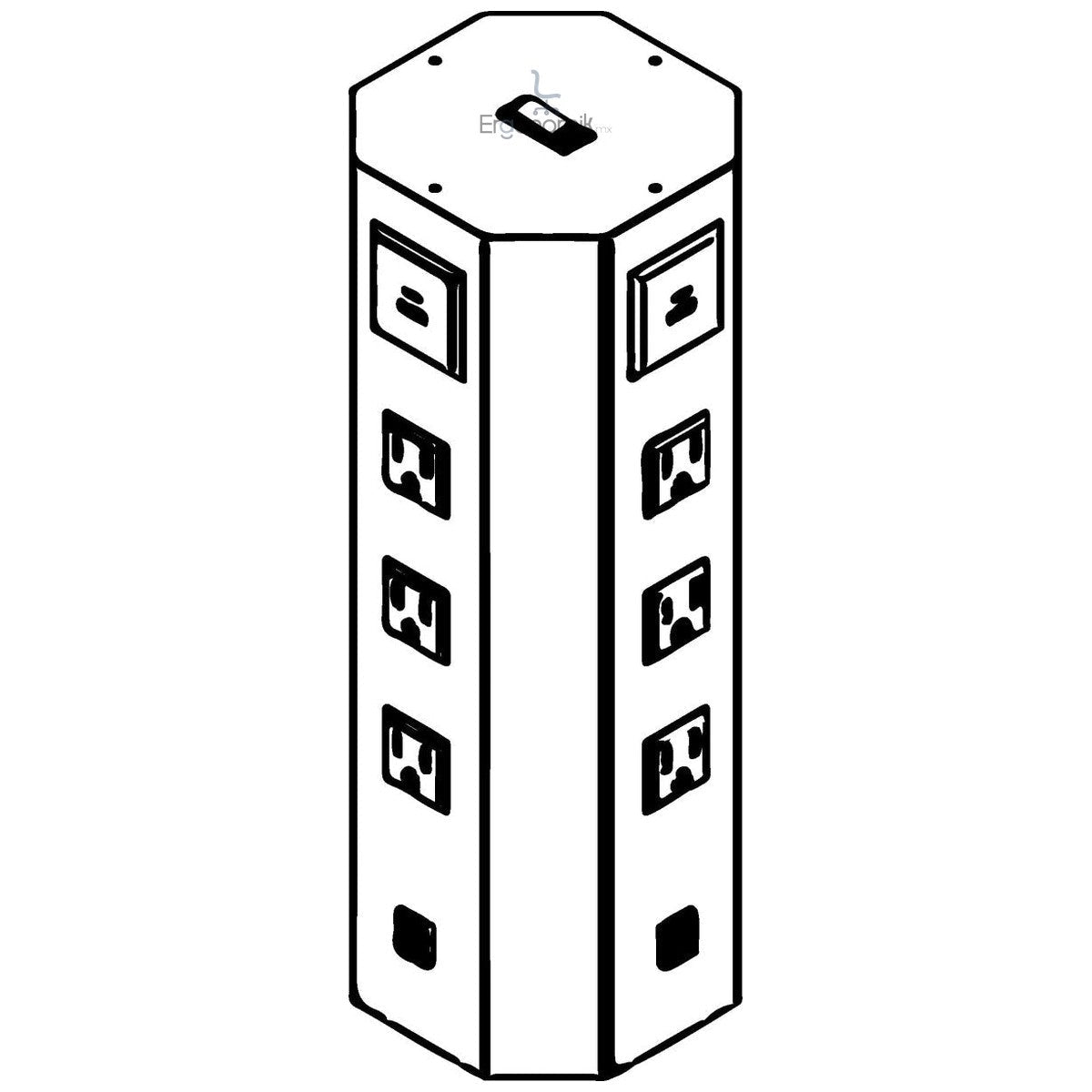 Torre de Conectividad Octagonal 12 Contactos — LUMBRO - Ergonomik Torre de conectividad LUMBRO