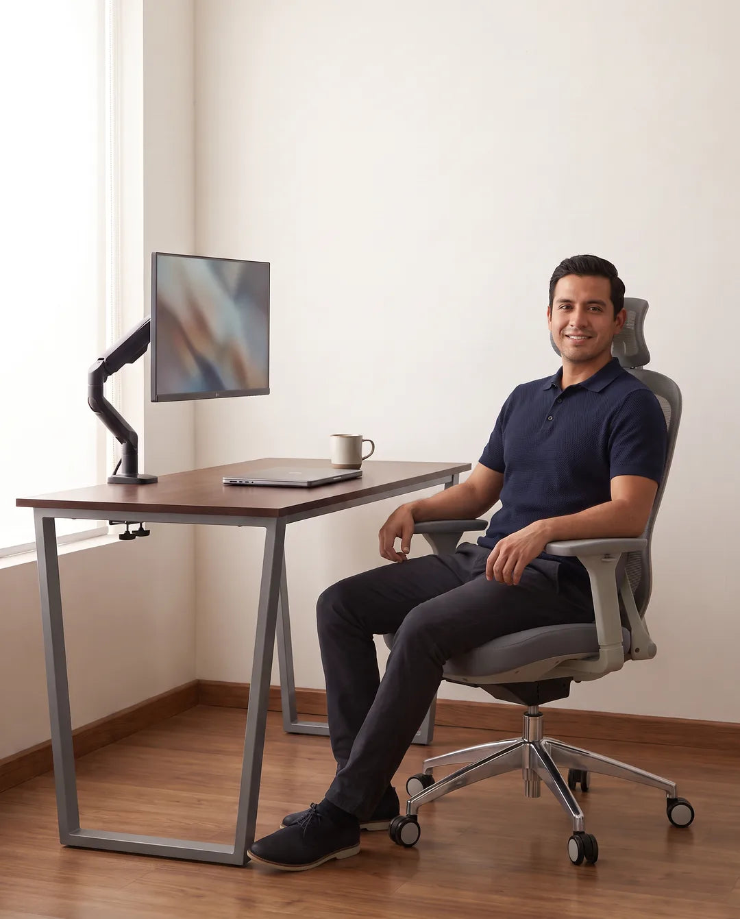 Silla Ejecutiva Organic Mesh Y Tela Gris Base Cromada