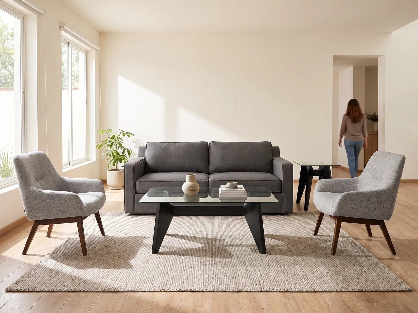 Sala familiar con sofá gris, variación 3