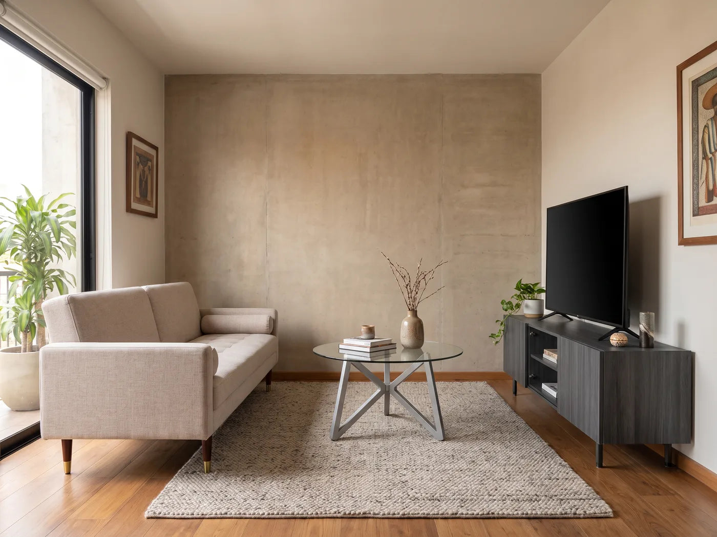 Sala con sofá cama y mueble para TV, variación 2