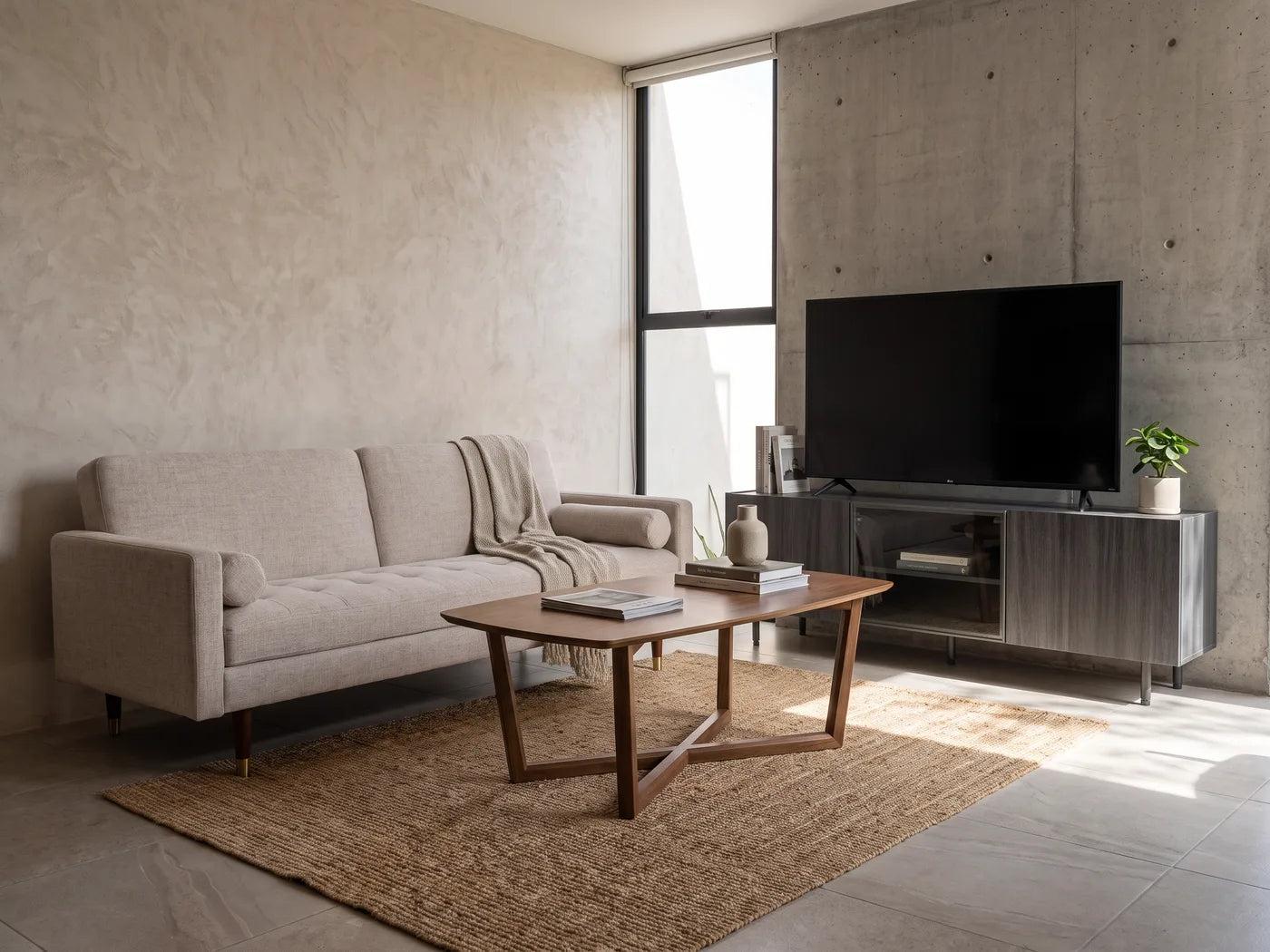 Sala con sofá cama y mueble para TV, variación 3