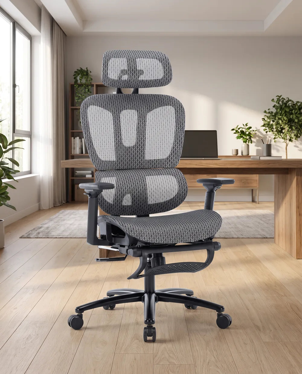 Silla Ejecutiva Nexus Mesh Gris con Descansapiés