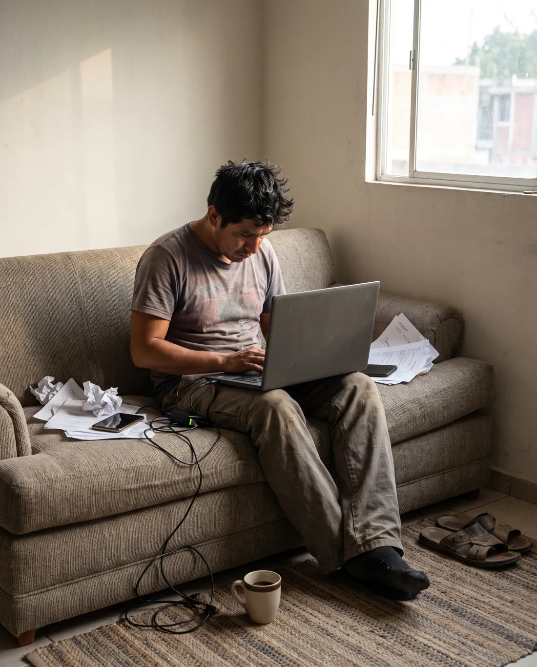 La laptop en el sillón